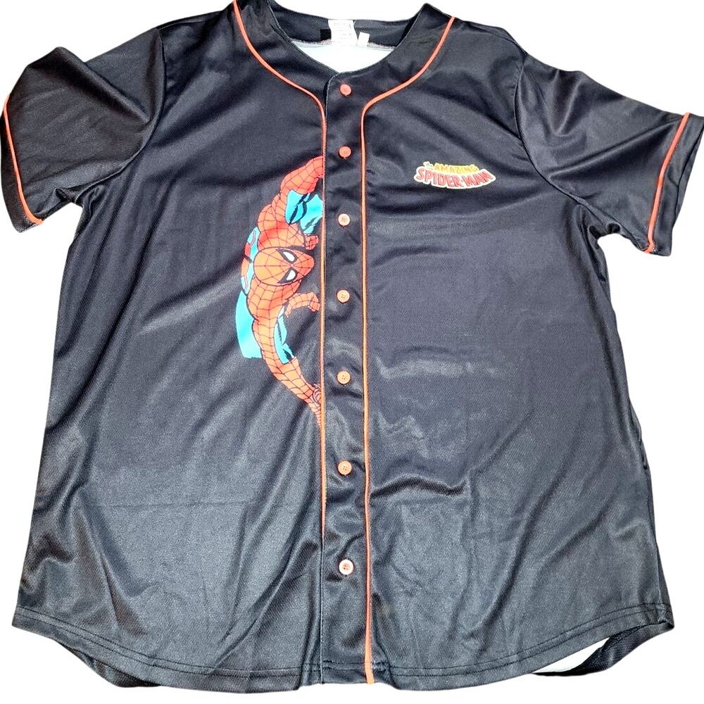Marvel Spiderman Superhero Button Down Jersey Short Sleeve Shirt XL NWT
